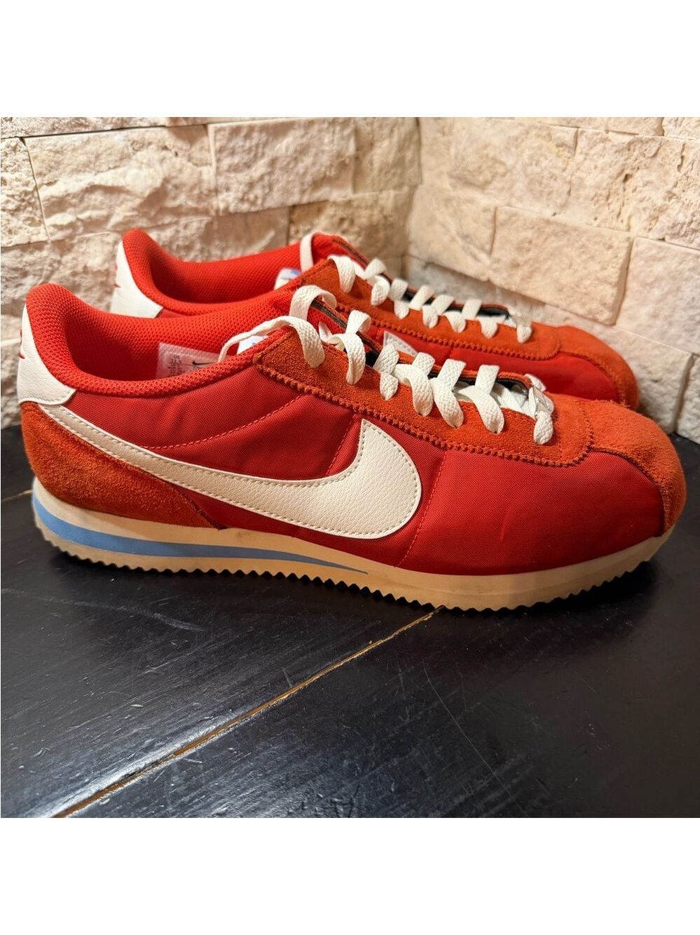 NIKE Cortez Sneakers Picante Red White Blue Stripe DZ2795-601 Sz 11.5 Orange Low